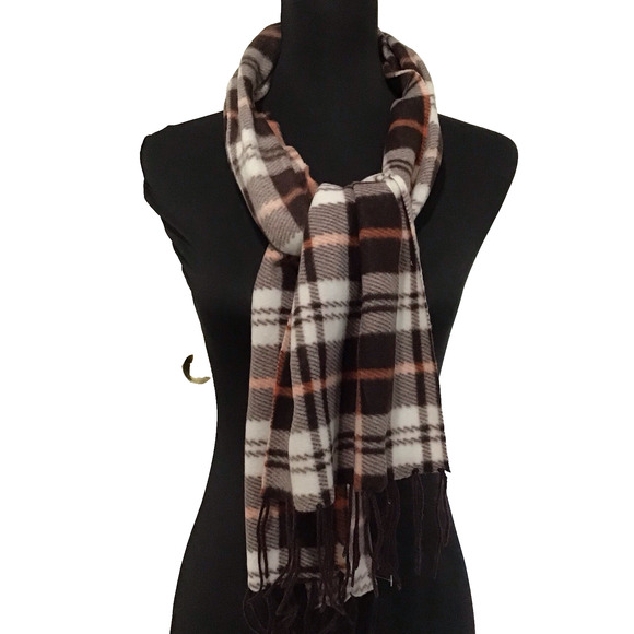 Women’s Plaid Cashmere Feel Scarf Multicolor Brown Soft Fringe Wrap 57x11.5 - Picture 1 of 10